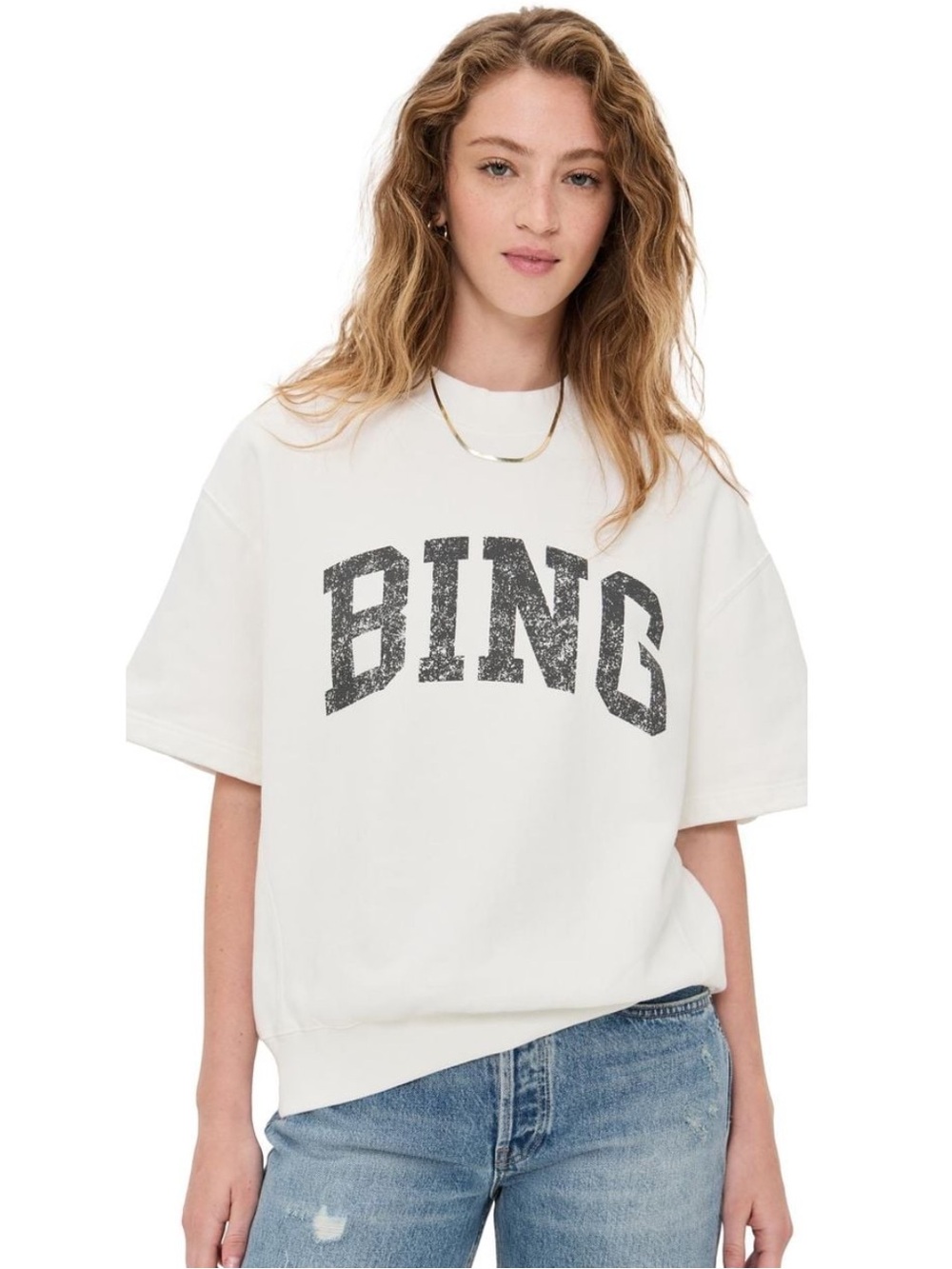 Anine Bing White Jay Short Sleeve Sweatshirt Bing Size S